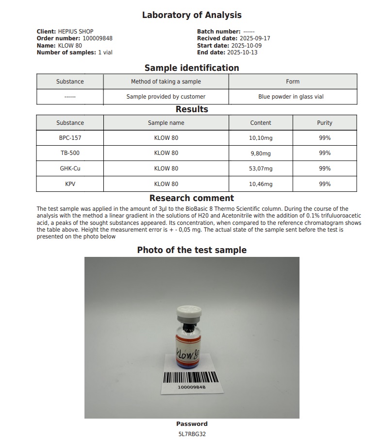 hepius KLOW 80 lab tests hepius KLOW 80 lab tests