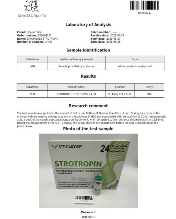 STROMOOSE STROTROPIN 24IU lab tests